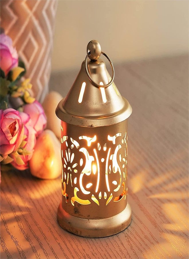 Lavish Craft فانوس لافيش كرافت المعدني المعلق مع حامل شموع وشمعة صغيرة، مزود بشمعة LED، فوانيس ذهبية عتيقة مزخرفة للمنزل، غرفة المعيشة، طاولة الطعام، الشرفة، الحديقة، المهرجانات، وكهدية (1) - Image 2